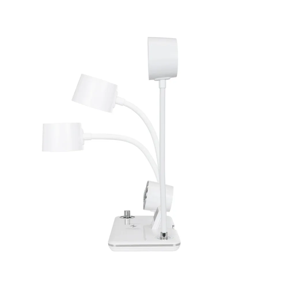 GLOBOSTAR® OLDY 76557 Μοντέρνο Επιτραπέζιο Φωτιστικό Γραφείου με Ασύρματη Φόρτιση 15W 3A, 5W Bluetooth Ηχείο & Ψηφιακό Ρολόι LED 3W 300lm 120° DC 5V με USB-C IP20 Ρυθμιζόμενο Λευκό CCT με Αφή 2700K/4500K/6000K Dimmable - Sanan SMD Chip - Λευκό - Μ13 x