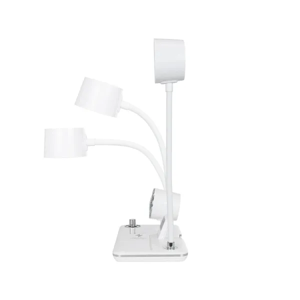 GLOBOSTAR® OLDY 76557 Μοντέρνο Επιτραπέζιο Φωτιστικό Γραφείου με Ασύρματη Φόρτιση 15W 3A, 5W Bluetooth Ηχείο & Ψηφιακό Ρολόι LED 3W 300lm 120° DC 5V με USB-C IP20 Ρυθμιζόμενο Λευκό CCT με Αφή 2700K/4500K/6000K Dimmable - Sanan SMD Chip - Λευκό - Μ13 x