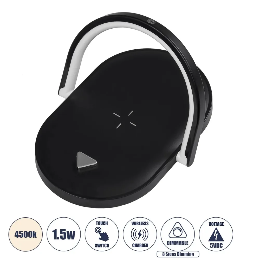 GloboStar® ECLIPSE 76558 Επιτραπέζιο Φωτιστικό Πορτατίφ LED 1.5W 1200lm 180° AC 220-240V IP20 Φυσικό Λευκό 4500K Dimmable Μαύρο Πλαστικό - Μ17 x Π13 x Υ10cm - 2 Xρόνια Εγγύηση