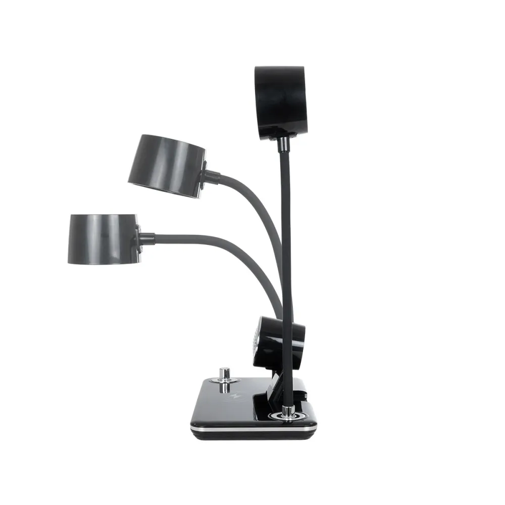 GLOBOSTAR® OLDY 76563 Μοντέρνο Επιτραπέζιο Φωτιστικό Γραφείου με Ασύρματη Φόρτιση 15W 3A, 5W Bluetooth Ηχείο & Ψηφιακό Ρολόι LED 3W 300lm 120° DC 5V με USB-C IP20 Ρυθμιζόμενο Λευκό CCT με Αφή 2700K/4500K/6000K Dimmable - Sanan SMD Chip - Μαύρο - Μ13 x