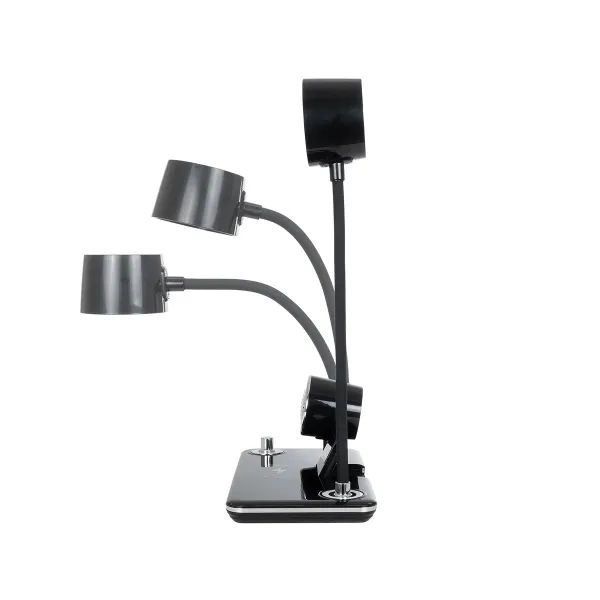 GLOBOSTAR® OLDY 76563 Μοντέρνο Επιτραπέζιο Φωτιστικό Γραφείου με Ασύρματη Φόρτιση 15W 3A, 5W Bluetooth Ηχείο & Ψηφιακό Ρολόι LED 3W 300lm 120° DC 5V με USB-C IP20 Ρυθμιζόμενο Λευκό CCT με Αφή 2700K/4500K/6000K Dimmable - Sanan SMD Chip - Μαύρο - Μ13 x