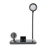 GLOBOSTAR® OLDY 76563 Μοντέρνο Επιτραπέζιο Φωτιστικό Γραφείου με Ασύρματη Φόρτιση 15W 3A, 5W Bluetooth Ηχείο & Ψηφιακό Ρολόι LED 3W 300lm 120° DC 5V με USB-C IP20 Ρυθμιζόμενο Λευκό CCT με Αφή 2700K/4500K/6000K Dimmable - Sanan SMD Chip - Μαύρο - Μ13 x