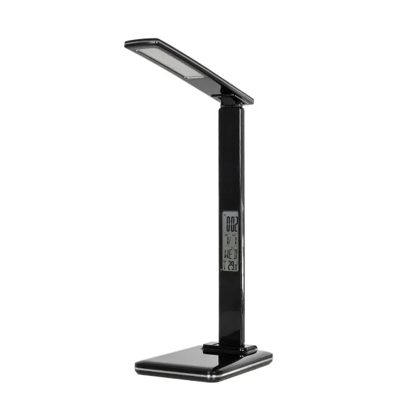 GLOBOSTAR® ZENTIME 76564 Μοντέρνο Επιτραπέζιο Φωτιστικό Γραφείου με Ασύρματη Φόρτιση 10W 2A & Ψηφιακό Ρολόι LED 3.5W 350lm 120° DC 5V με USB-C IP20 Ρυθμιζόμενο Λευκό CCT με Αφή 2700K/4500K/6000K Dimmable - Sanan SMD Chip - Μαύρο - Μ18 x Π12 x Υ40cm - 