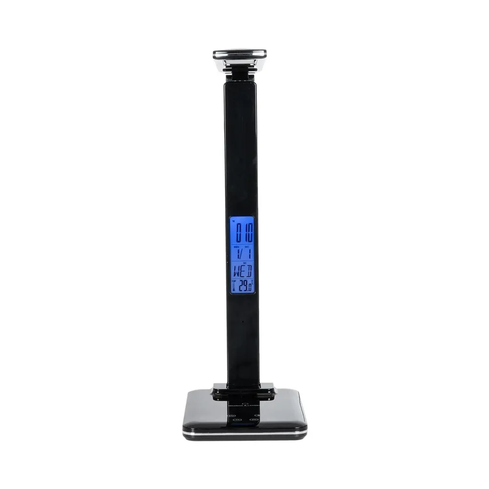 GLOBOSTAR® ZENTIME 76564 Μοντέρνο Επιτραπέζιο Φωτιστικό Γραφείου με Ασύρματη Φόρτιση 10W 2A & Ψηφιακό Ρολόι LED 3.5W 350lm 120° DC 5V με USB-C IP20 Ρυθμιζόμενο Λευκό CCT με Αφή 2700K/4500K/6000K Dimmable - Sanan SMD Chip - Μαύρο - Μ18 x Π12 x Υ40cm - 