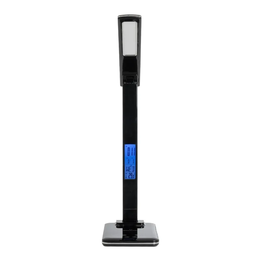 GLOBOSTAR® ZENTIME 76564 Μοντέρνο Επιτραπέζιο Φωτιστικό Γραφείου με Ασύρματη Φόρτιση 10W 2A & Ψηφιακό Ρολόι LED 3.5W 350lm 120° DC 5V με USB-C IP20 Ρυθμιζόμενο Λευκό CCT με Αφή 2700K/4500K/6000K Dimmable - Sanan SMD Chip - Μαύρο - Μ18 x Π12 x Υ40cm - 
