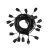 GLOBOSTAR® E27GARLAND 78984 Μοντέρνο Φωτιστικό Κήπου Γιρλάντα 15m με Ντουί 15 x E27 & Πρίζα Schuko Επεκτεινόμενη 90° AC 220-240V IP65 - Μαύρο - Μ1500 x Π92 x Υ16cm