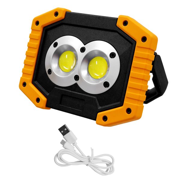 GLOBOSTAR® HELPLAMP 79037 Προβολέας Φακός Camping LED 20W 2000lm 120° DC 5V με Επαναφορτιζόμενη Μπαταρία Li-ion 3.6V 2x18650 4600mAh IP20 Ψυχρό Λευκό 6000K - Sanan COB Chip - Μαύρο & Κίτρινο - Μ11.5 x Π10 x Υ23cm - 1 Χρόνο Εγγύηση