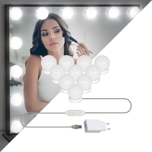 GLOBOSTAR® MIRRORPEARLS 79047 Μοντέρνο Φωτιστικό Γιρλάντα Καθρέπτη Μακιγιάζ με USB 5.0 LED 8W 800lm 260° DC 5V Αδιάβροχο IP54 Ρυθμιζόμενο Λευκό CCT με Ενσωματωμένο Χειριστήριο από 2700K έως 6000K Dimmable - Sanan SMD Chip - Λευκό - Μ200 x Π4.5 x Υ4.9cm - 