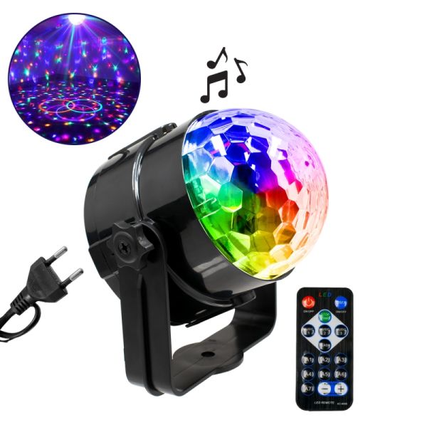 GloboStar® 79601-1 LED Party Disco Μπάλα με Περιστρεφόμενα Φωτορυθμικά Εφέ Πολύχρωμη RGB 15W με Sound Control Activated Εφέ και με Ασύρματο Χειριστήριο AC 230V IP20 Μ11 x Π8.6 x Υ13cm