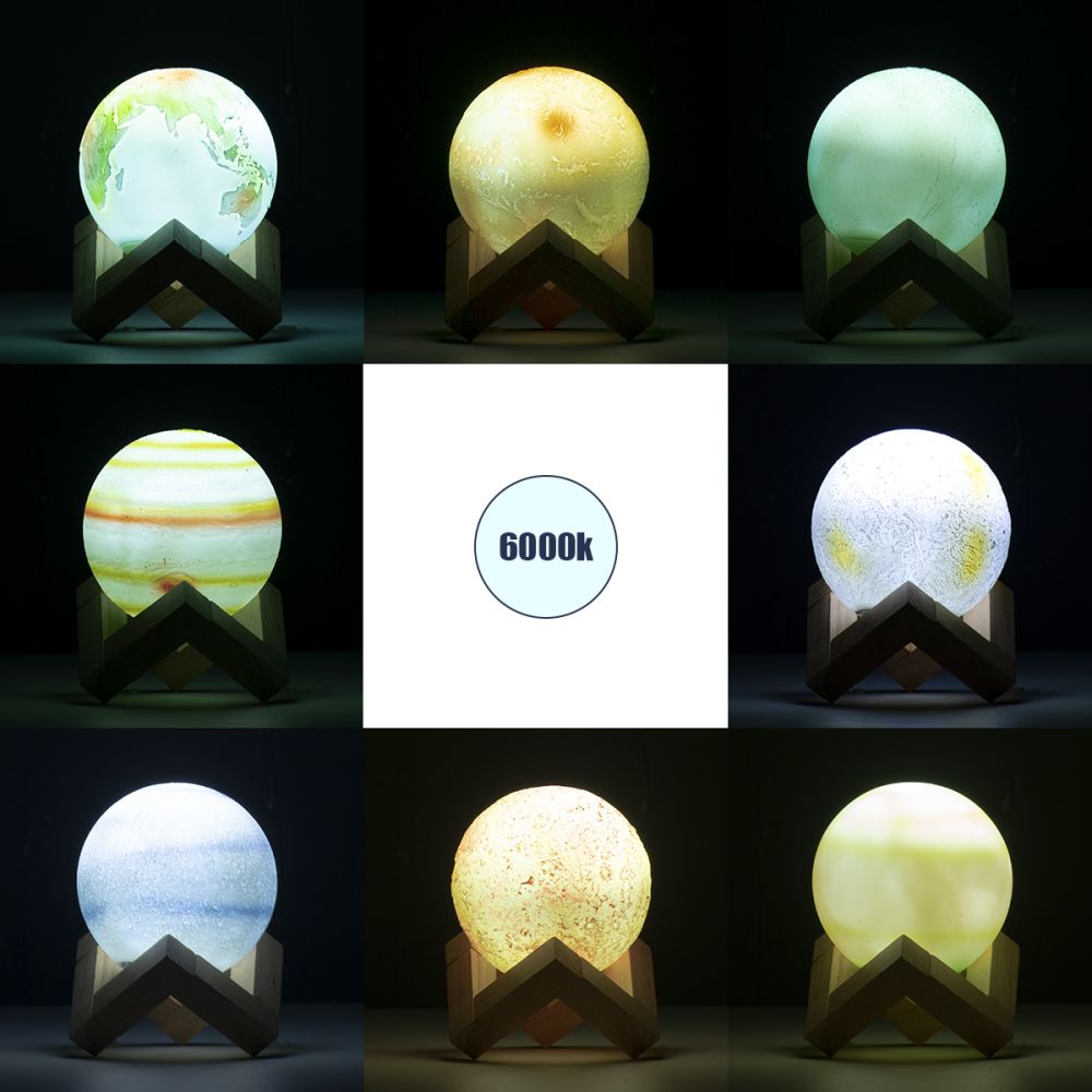 GloboStar® MOON 79609 Επιτραπέζιο Φωτιστικό Πορτατίφ LED 2W 120lm 360° DC 5V IP20 CCT Θερμό Λευκό 2700K - Φυσικό Λευκό 4500K - Ψυχρό Λευκό 6000K Dimmable Πολύχρωμο Πλαστικό με Μπεζ Ξύλο - Μ8 x Π8 x Υ11cm - ΣΕΤ 8 Τεμαχίων - 2 Xρόνια Εγγύηση
