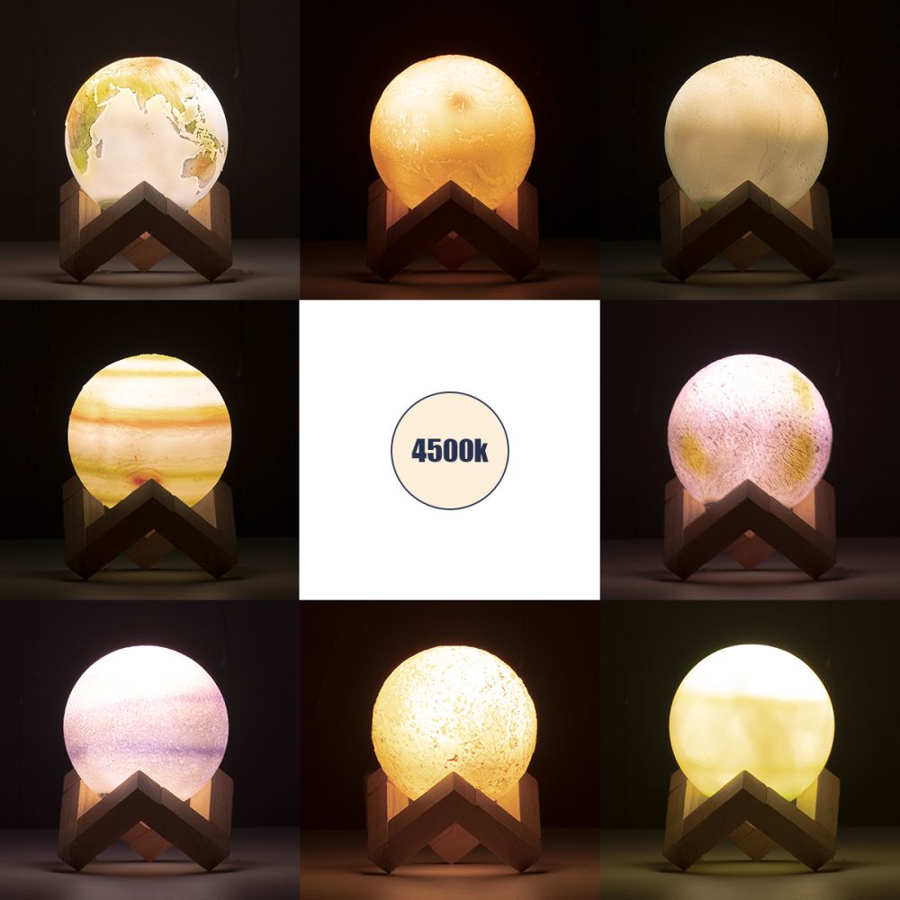 GloboStar® MOON 79609 Επιτραπέζιο Φωτιστικό Πορτατίφ LED 2W 120lm 360° DC 5V IP20 CCT Θερμό Λευκό 2700K - Φυσικό Λευκό 4500K - Ψυχρό Λευκό 6000K Dimmable Πολύχρωμο Πλαστικό με Μπεζ Ξύλο - Μ8 x Π8 x Υ11cm - ΣΕΤ 8 Τεμαχίων - 2 Xρόνια Εγγύηση