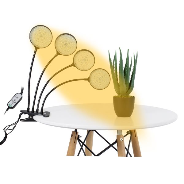 GloboStar® 79655 Grow Light Hydro Spectrum LED Φωτιστικό Ανάπτυξης Υδροπονικών Φυτών Γλάστρας με 4 Κινούμενες Κεφαλές & Βάση Clip SMD 2835 20W 160° DC 5V IP20 με Dimmer & Timer Εσωτερικού Χώρου για Κάλυψη Επιφάνειας 1m x 1m Πλήρους Φάσματος Φωτισμ