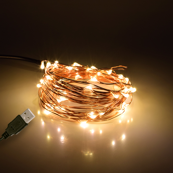 79721 Διακοσμητική Γιρλάντα 5 Μέτρων 50 LED USB 5 Volt 3 Watt με Χάλκινο Συρμάτινο Καλώδιο Θερμό Λευκό 3000K