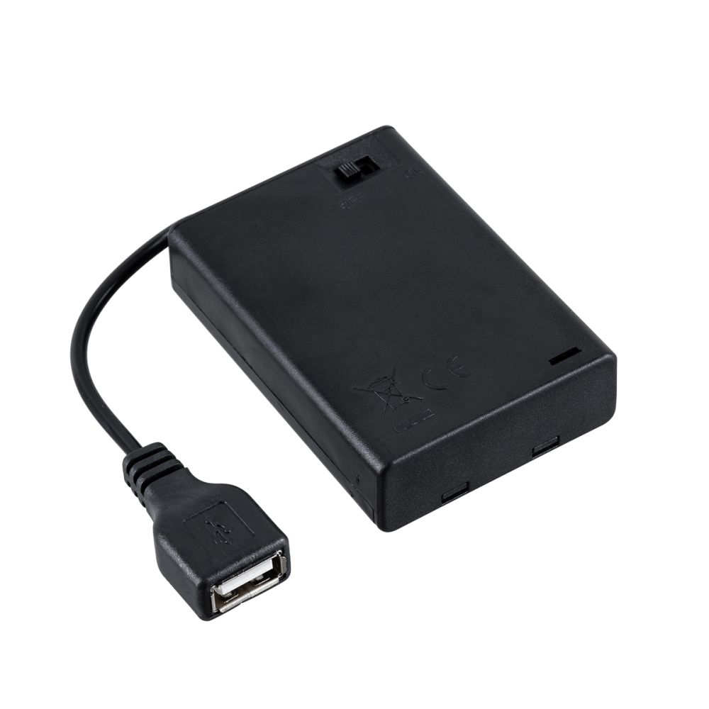 GLOBOSTAR® USBGARLAND 79791 Κουτί Τροφοδοσίας με USB & Διακόπτη On/Off για Γιρλάντες LED DC 5V με 3xAA Μπαταρίες IP44 - Μαύρο - Μ6.8 x Π4.8 x Υ1.8cm