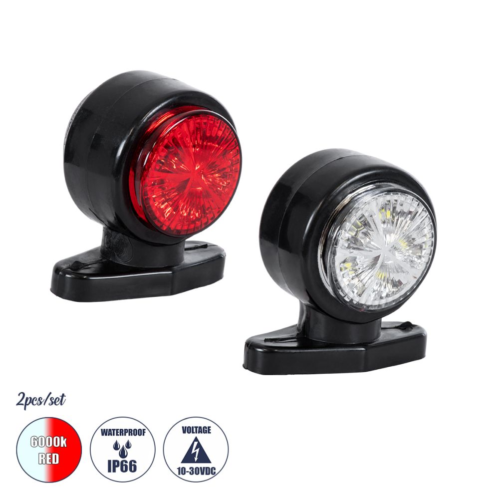 GLOBOSTAR® MARKER 79923 Φώτα Όγκου Οχημάτων LED 3W 200lm 90° DC 10-30V Αδιάβροχο IP65 Ψυχρό Λευκό 6000Κ & Κόκκινο - Μ8 x Π5 x Υ8cm - Πακέτο 2 Τεμαχίων - 1 Χρόνο Εγγύηση