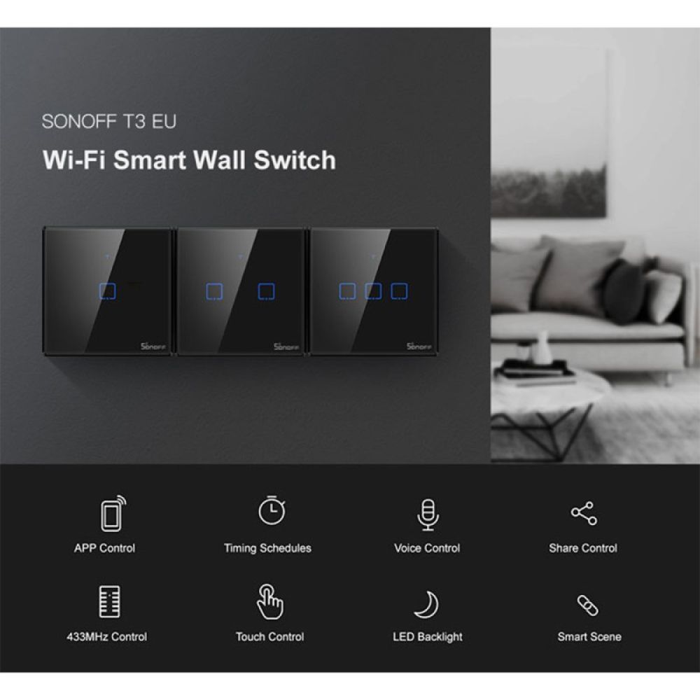 ΠΡΟΣΦΟΡΑ GloboStar® 80018 SONOFF T3EU1C-TX-EU-R2 - Wi-Fi Smart Wall Touch Button Switch 1 Way TX GR Series