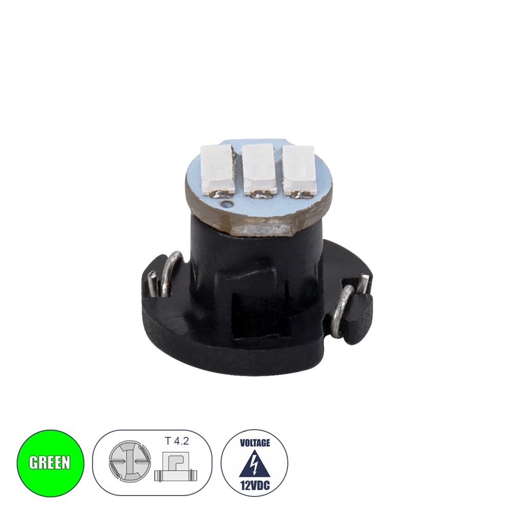 GloboStar® T4.2 81011 Λάμπα Αυτοκινήτου LED 3xSMD4014 0.6W 120lm 120° DC 12V  IP20 Μ1 x Π1 x Υ0.8cm Πράσινο