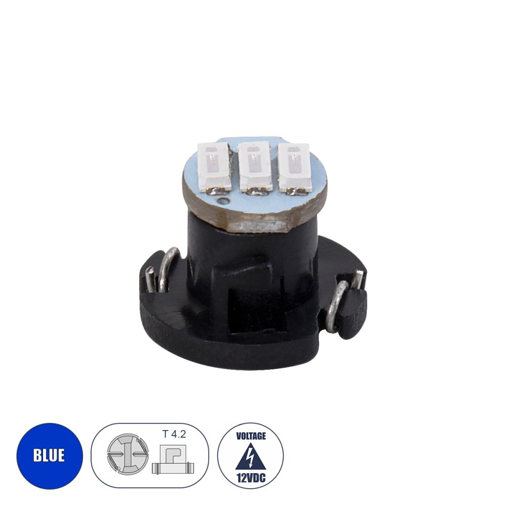 GloboStar® T4.2 81012 Λάμπα Αυτοκινήτου LED 3xSMD4014 0.18W 28lm 120° DC 12V  IP20 Μ1 x Π1 x Υ0.8cm Μπλε