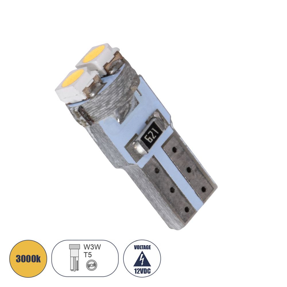 GloboStar® T5 81023 Λάμπα Αυτοκινήτου LED 2xSMD1210 0.15W 18lm 120° DC 12V IP20 Φ0.7 x Υ1.7cm Θερμό Λευκό 3000K