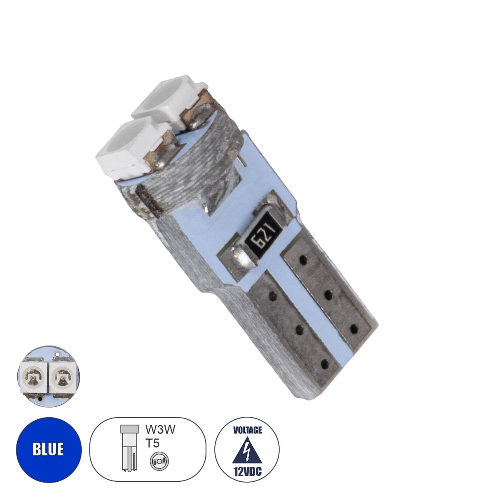 GloboStar® T5 81026 Λάμπα Αυτοκινήτου LED 2xSMD1210 0.6W 72lm 120° DC 12V IP20 Φ0.7 x Υ1.7cm Μπλε