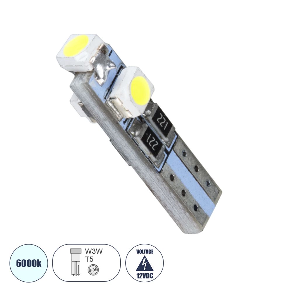 GloboStar® T5 81029 Λάμπα Αυτοκινήτου LED 3xSMD1210 0.48W 18lm 360° DC 12V IP20 Φ0.6 x Υ2cm Ψυχρό Λευκό 6000K