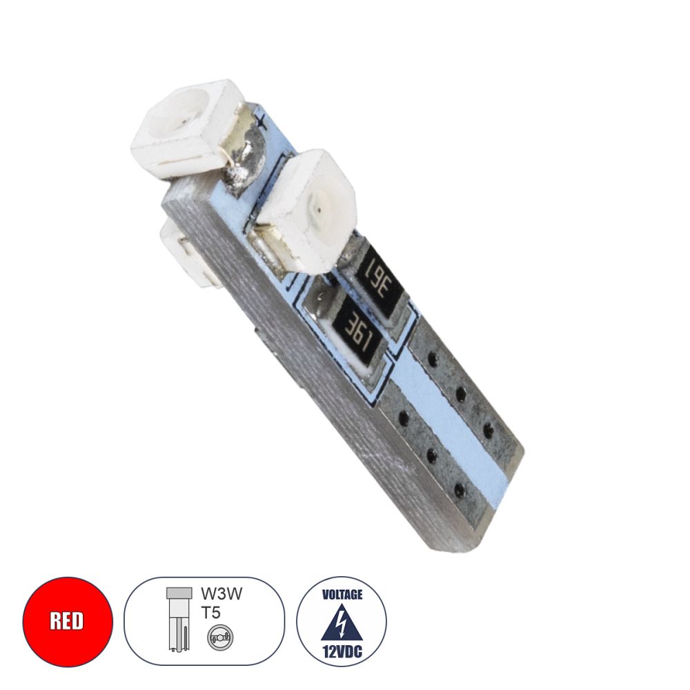 GloboStar® T5 81031 Λάμπα Αυτοκινήτου LED 3xSMD1210 0.48W 18lm 360° DC 12V IP20 Φ0.6 x Υ2cm Κόκκινο
