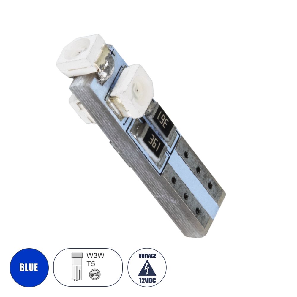 GloboStar® T5 81033 Λάμπα Αυτοκινήτου LED 3xSMD1210 0.48W 18lm 360° DC 12V IP20 Φ0.6 x Υ2cm Μπλε
