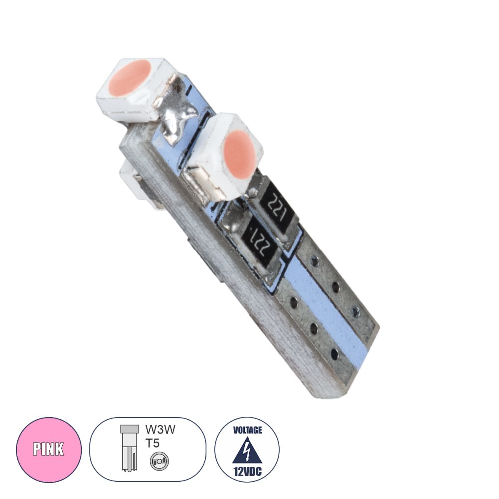 GloboStar® T5 81035 Λάμπα Αυτοκινήτου LED 3xSMD1210 0.48W 18lm 360° DC 12V IP20 Φ0.6 x Υ2cm Ροζ