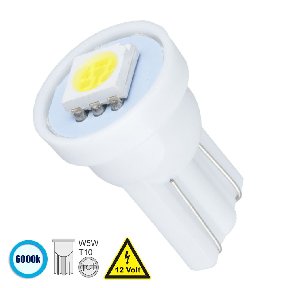 GLOBOSTAR® W5W-T10 81044 Λάμπα W5W T10 LED 0.12W 12lm 120° DC 12V IP20 Ψυχρό Λευκό 6000K - 1 x Epistar SMD5050 Chip - Μ1.1 x Π1.1 x Υ1.7cm - 1 Χρόνο Εγγύηση