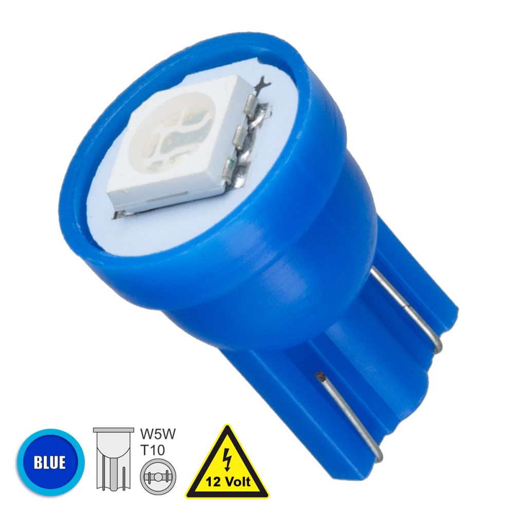 GLOBOSTAR® W5W-T10 81047 Λάμπα W5W T10 LED 0.12W 12lm 120° DC 12V IP20 Μπλε - 1 x Epistar SMD5050 Chip - Μ1.1 x Π1.1 x Υ1.7cm - 1 Χρόνο Εγγύηση
