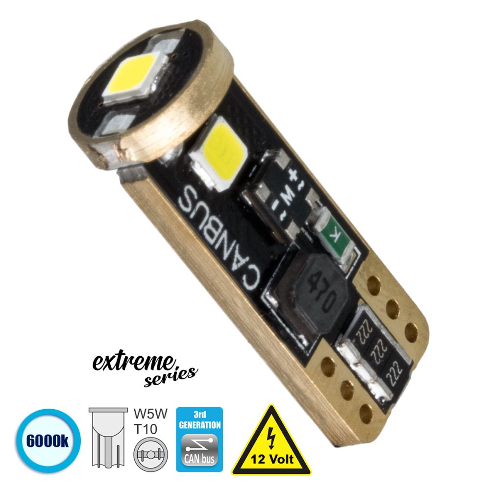GloboStar® T10 W5W 81115 Λάμπα Αυτοκίνητου  3rd Generation Can-Bus Extreme Series LED 3 SMD 3030 2W 150lm 360° DC 12V IP20 Ψυχρό Λευκό 6000K