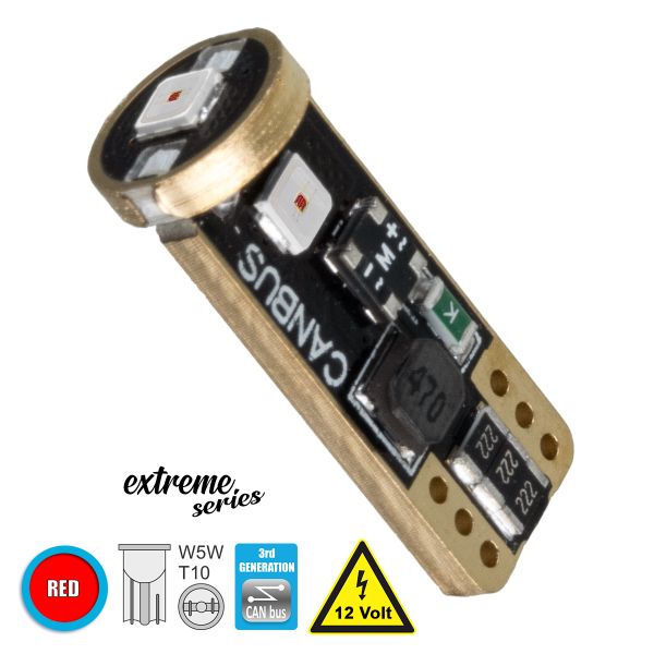 GLOBOSTAR® W5W-T10 81116 Λάμπα W5W T10 CANbus LED 2W 200lm 360° DC 12V IP20 Κόκκινο - 3 x Epistar SMD3030 Chip - Μ1 x Π1 x Υ2.5cm - 1 Χρόνο Εγγύηση
