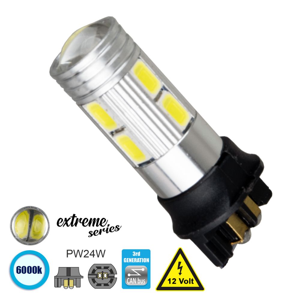 GLOBOSTAR® PW24W 81172 Λάμπα PW24W CANbus LED 4.5W 320lm 360° DC 12V IP20 Ψυχρό Λευκό 6000K - 10 x Epistar SMD5630 Chip - Μ1.6 x Π1.6 x Υ3.9cm - 1 Χρόνο Εγγύηση