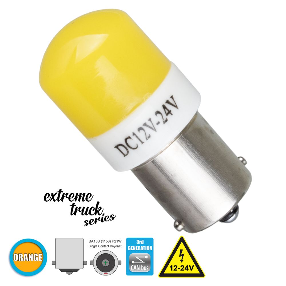 GloboStar® 1156 - BA15S - P21W 81265 Λάμπα Αυτοκινήτου & Φορτηγού  3rd Generation Can-Bus Extreme Truck Series LED 6 SMD 3030 4.92W 150lm 360° DC 12-24V IP20 Πορτοκαλί