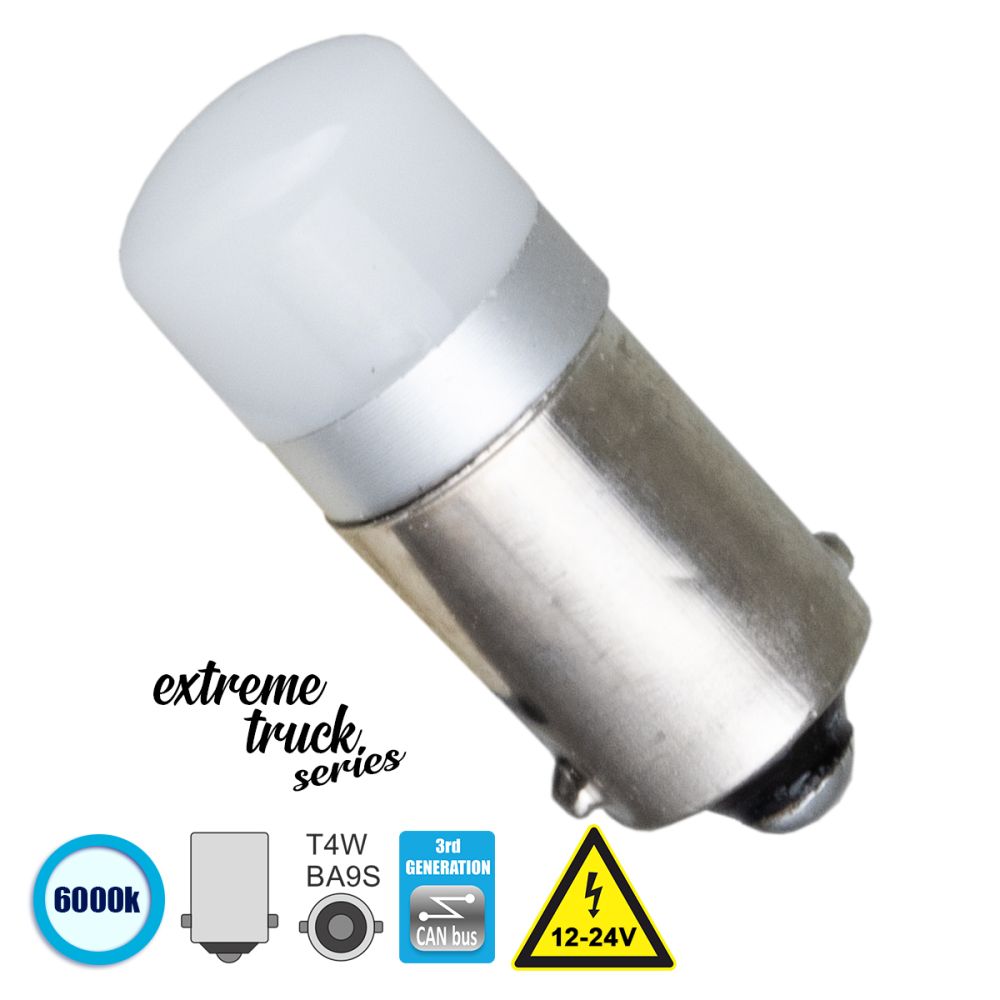 GLOBOSTAR® BA9S-T4W 81293 Λάμπα Ba9S T4W CANbus LED 0.8W 40lm 360° DC 12-24V IP20 Ψυχρό Λευκό 6000K - 1 x Epistar SMD3030 Chip - Μ1.1 x Π1.1 x Υ2.6cm - 1 Χρόνο Εγγύηση