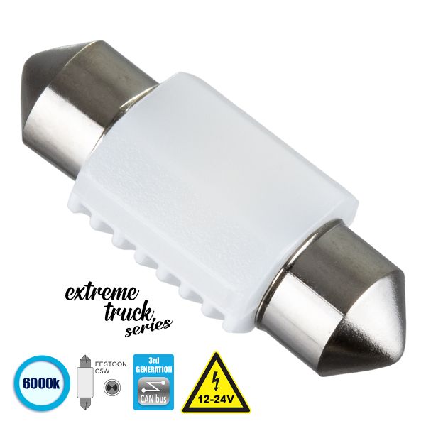 GLOBOSTAR® C5W 81332 Σωληνωτή Λάμπα C5W 31mm CANbus LED 1.9W 285lm 120° DC 12-24V IP20 Ψυχρό Λευκό 6000K - 2 x Epistar SMD3030 Chip - Μ3.1 x Π1.2 x Υ1cm - 1 Χρόνο Εγγύηση