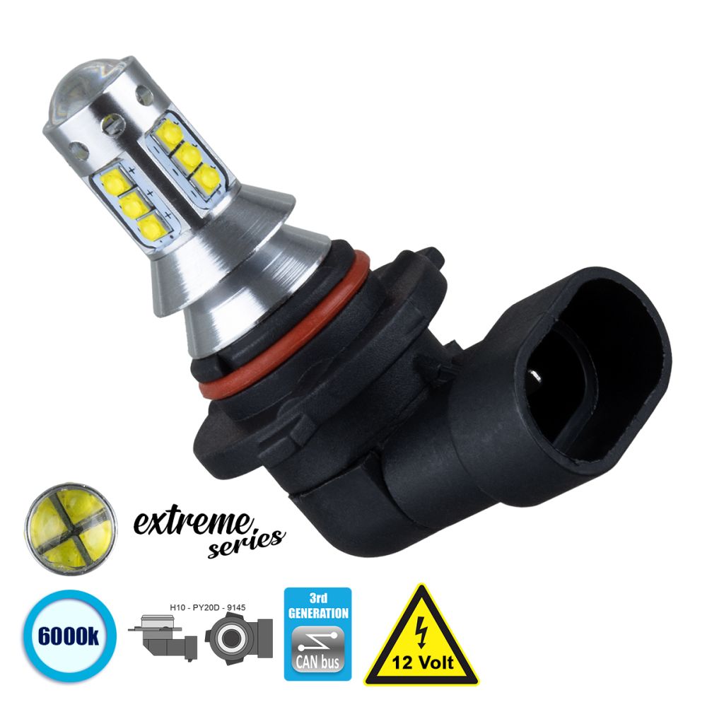 GloboStar® 81439 Λάμπα Αυτοκίνητου H10 3rd Generation Can-Bus Extreme Series LED 16 CREE XBD 3.5W 760lm 360° DC 12V IP20 Ψυχρό Λευκό 6000K