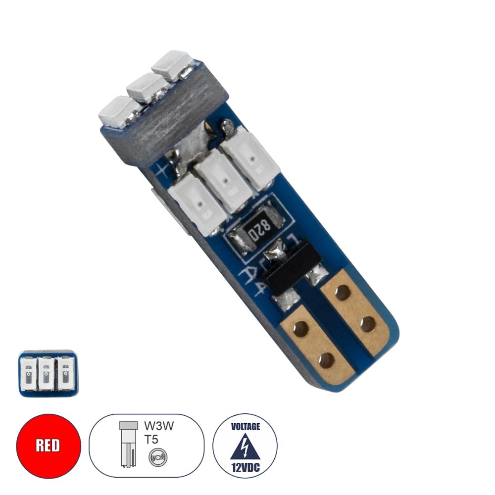 GloboStar® T5 81469 Λάμπα Αυτοκινήτου LED 9xSMD3014 0.36W 75lm 360° DC 12V IP20 Μ0.5 x Π0.4 x Υ1.8cm Κόκκινο
