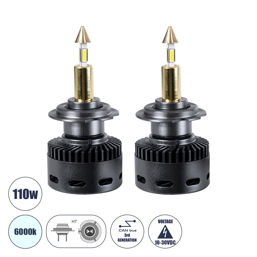 GLOBOSTAR® LEDKITX10 81505 Λάμπα H7 CANbus LED 55W/110W 5500lm/11000lm 360° DC 12-24V Αδιάβροχο IP65 Ψυχρό Λευκό 6000K - CREE COB Chip - Μ3.3 x Π3.3 x Υ7.6cm - Πακέτο 2 Τεμαχίων - 2 Χρόνια Εγγύηση