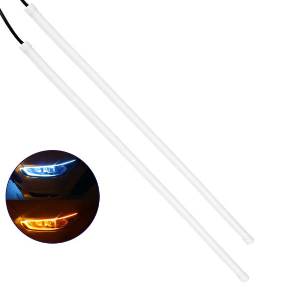 GLOBOSTAR® DRL 81724 Φώτα Ημέρας DRL & Φλας LED 8W/16W 700lm/1400lm 200° DC 12V Αδιάβροχο IP65 Ψυχρό Λευκό 6000K & Πορτοκαλί - Μ45 x Π1.3 x Υ1.3cm - Πακέτο 2 Τεμαχίων - 1 Χρόνο Εγγύηση