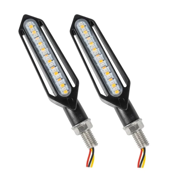 GloboStar® 81756 ΣΕΤ 2 x Φλάς Μοτοσυκλέτας Universal Knife LED SMD 5050 1.2W/2.4W 216lm/432lm DC 12V 2 Λειτουργιών Κόκκινο για Πορείας-Stop & με Τρεχούμενο Εφέ Φωτισμού Πορτοκαλί για Φλας Αδιάβροχα IP65