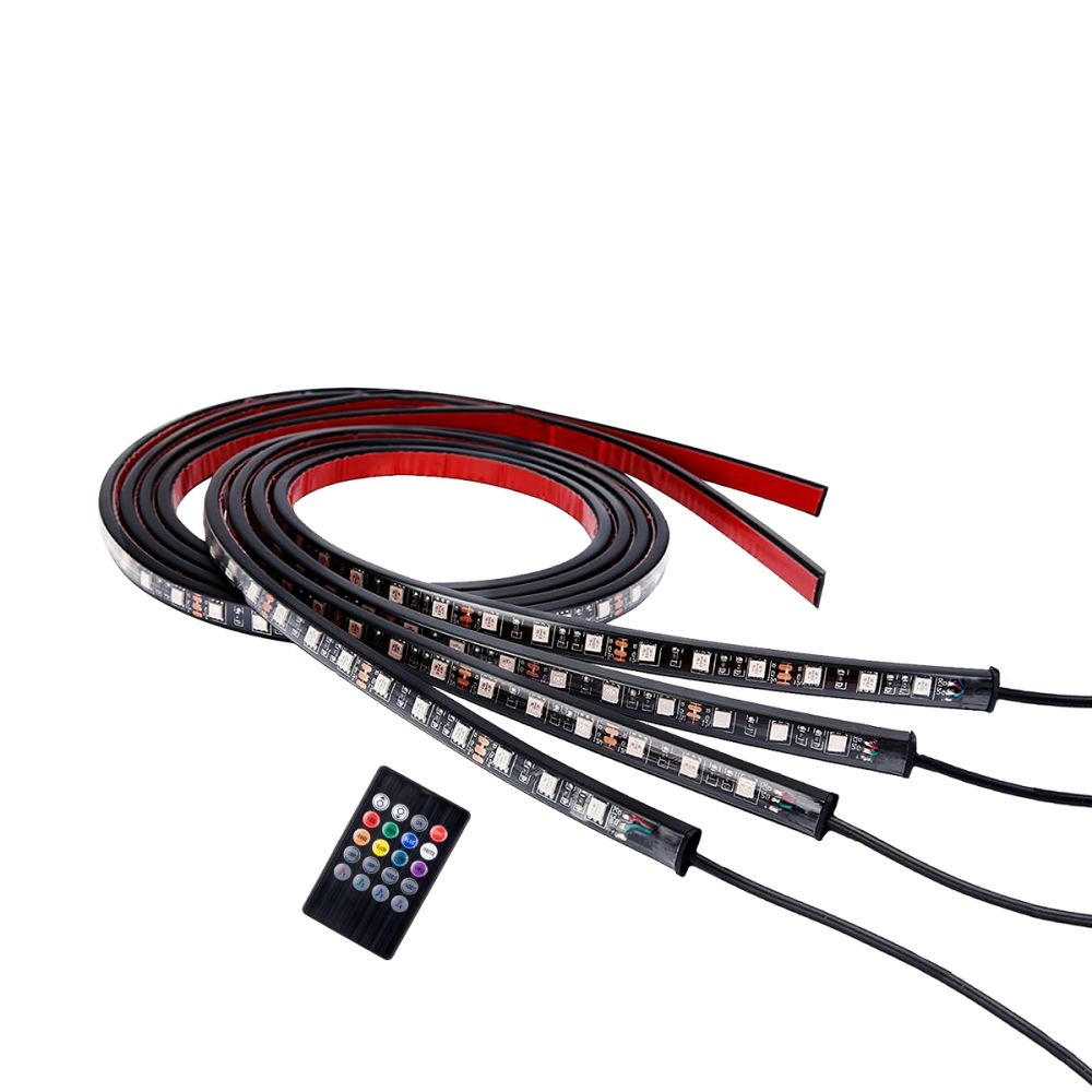 GLOBOSTAR® UNDERBODY 81841 Κιτ Διακοσμητικού Φωτισμού Αυτοκινήτου με IR Ασύρματο Χειριστήριο LED 72W 4320lm 120° DC 12V Αδιάβροχο IP65 Πολύχρωμο RGB - 2 Τεμάχια x Μ90 x Π1.3 x Υ1.3cm & 2 Τεμάχια x Μ120 x Π1.3 x Υ1.3cm - Πακέτο 4 Τεμαχίων - 1 Χρόνο Εγγ
