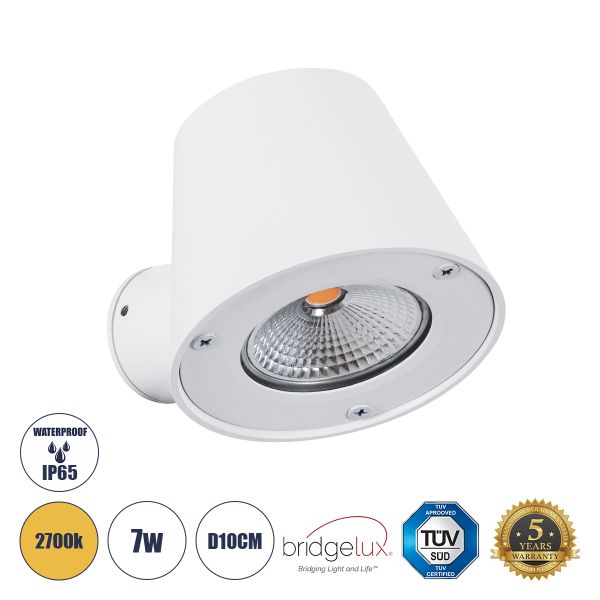 GloboStar® GARDENIA 60797 Φωτιστικό Τοίχου - Απλίκα Αρχιτεκτονικού Φωτισμού Εσωτερικού/Εξωτερικού Χώρου Up or Down LED 7W 700lm 60° AC220-240V Αδιάβροχο IP65 - Σώμα Αλουμινίου & Tempered Glass - Μ9.5 x Π13 x Υ7.7cm - Θερμό Λευκό 2700K - Λευκό - Bridge