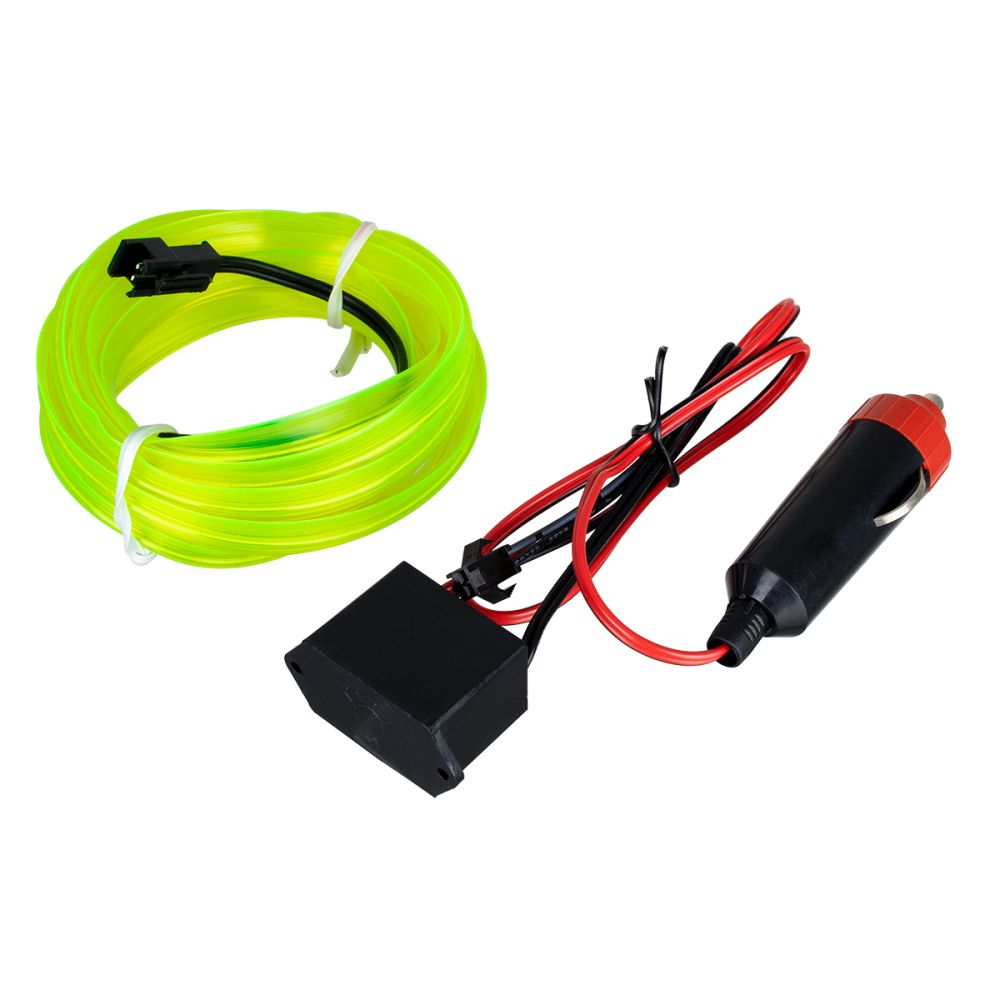 ΠΡΟΣΦΟΡΑ GloboStar® 82202 TUBE 360° Degree Διακοσμητική EL-Wire Neon Αυτοκινήτου Κορδόνι ΣΕΤ 3m 1W/3m 30lm/m 360° DC 12V με Βύσμα Αναπτήρα Αυτοκινήτου Αδιάβροχη IP68 Πράσινο Φωσφορούχο