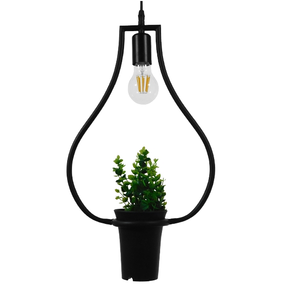 GLOBOSTAR® FLOWERPOT 10001210 Μοντέρνο Κρεμαστό Φωτιστικό Οροφής με Ντουί 1 x E27 AC 220-240V IP20 - Μαύρο & Πράσινο - Μ27 x Π27 x Υ40cm