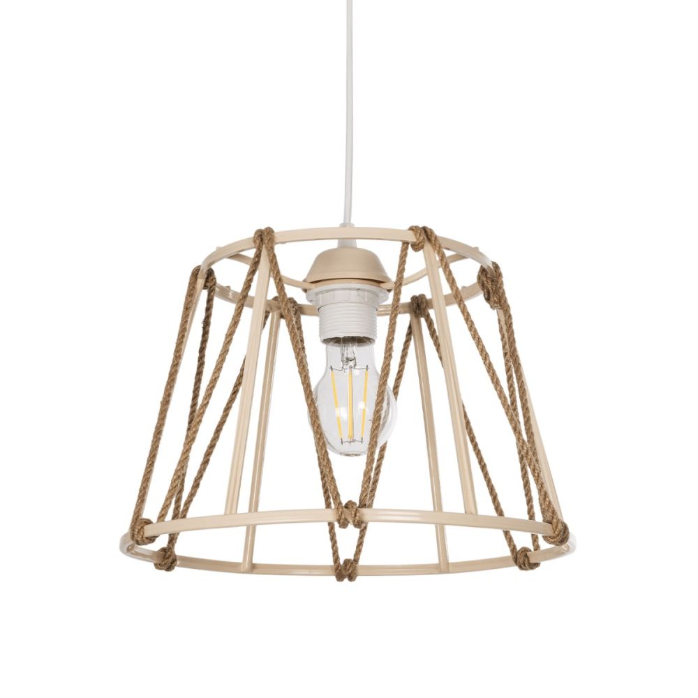 GLOBOSTAR® JUTE 203-0092 Μοντέρνο Κρεμαστό Φωτιστικό Οροφής με Ντουί 1 x E27 AC 220-240V IP20 - Μπεζ - Μ30 x Π30 x Υ23cm