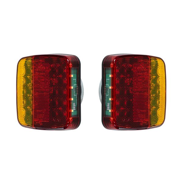 GloboStar® 85339 Ζευγάρι Ασύρματα Επαναφορτιζόμενα Φανάρια για Τρέιλερ LED 150W με Μαγνήτη & Επαναφορτιζόμενη Μπαταρία 2000mAh - Ασύρματος Πομπός & Δέκτης RF 2.4Ghz - Κόκκινο - Πορτοκαλί - Λευκό - Αδιάβροχα IP65 - Μ11 x Π11 x Υ5cm - 1 Χρόνο Εγγύησ