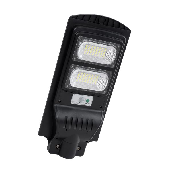 GLOBOSTAR® STREETB 85342 Φωτιστικό Δρόμου LED 60W 3000lm 120° DC 5V με Ενσωματωμένο Φωτοβολταϊκό Panel 6V 9W & Επαναφορτιζόμενη Μπαταρία Li-ion 3.2V 9000mAh με Αισθητήρα Κίνησης-Ημέρας-Νύχτας Αδιάβροχο IP65 Ψυχρό Λευκό 6000K - Μαύρο - Μ22 x Π50 x Υ6cm