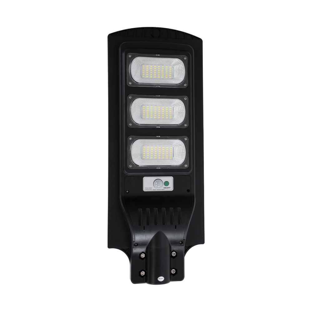 GLOBOSTAR® STREETB 85343 Φωτιστικό Δρόμου LED 90W 4500lm 120° DC 5V με Ενσωματωμένο Φωτοβολταϊκό Panel 6V 12W & Επαναφορτιζόμενη Μπαταρία Li-ion 3.2V 12000mAh με Αισθητήρα Κίνησης-Ημέρας-Νύχτας Αδιάβροχο IP65 Ψυχρό Λευκό 6000K - Μαύρο - Μ24 x Π63 x Υ6