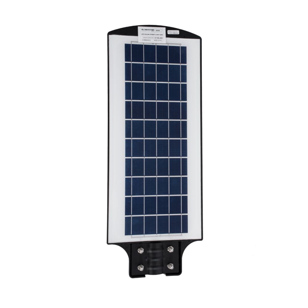 GLOBOSTAR® STREETB 85343 Φωτιστικό Δρόμου LED 90W 4500lm 120° DC 5V με Ενσωματωμένο Φωτοβολταϊκό Panel 6V 12W & Επαναφορτιζόμενη Μπαταρία Li-ion 3.2V 12000mAh με Αισθητήρα Κίνησης-Ημέρας-Νύχτας Αδιάβροχο IP65 Ψυχρό Λευκό 6000K - Μαύρο - Μ24 x Π63 x Υ6